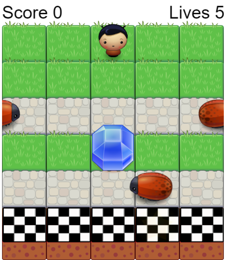 A screenshot of level 1 of a frogger style game.